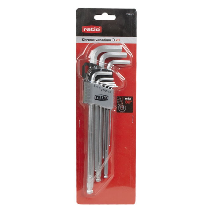 EHLIS Juego 9 Llaves Allen Bola Acodada Medidas Desde 1,5 Hasta 10Mm