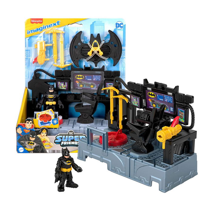 Imaginext Jfd93 Centro de Mandos de Batman DC Super Friends - Batcueva Interactiva con Luces, Batcomputadora y Figura - Edad +3 Años