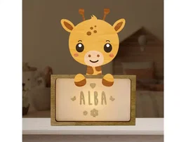Wondee Lámpara Infantil Personalizable Jirafa Little Giraffe de Madera Sostenible, Luz Nocturna Quitamiedos Bebé
