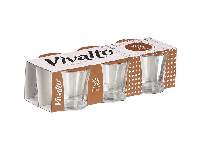 Vivalto Set 6 Vasos Cortado 110 ml Transparente Vidrio 25x7x12.5 cm (Set de 12)