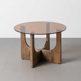 Mesa Centro Marrón Madera-Cristal 60 X 60 X 41 cm