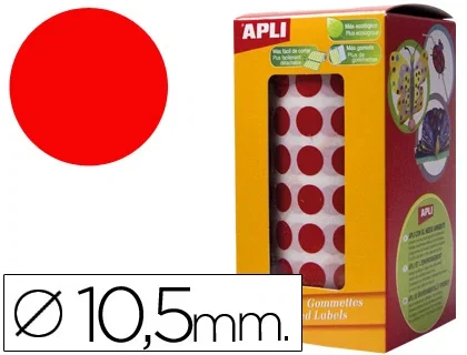 Apli Gomets Redondos 10,5 mm Rojo - Rollo de 5192 unidades