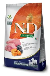 Farmina N&D Dog Pumpkin Medium Maxi Cordero 12 kg Alimento completo sin cereales para perros adultos con calabaza y cordero