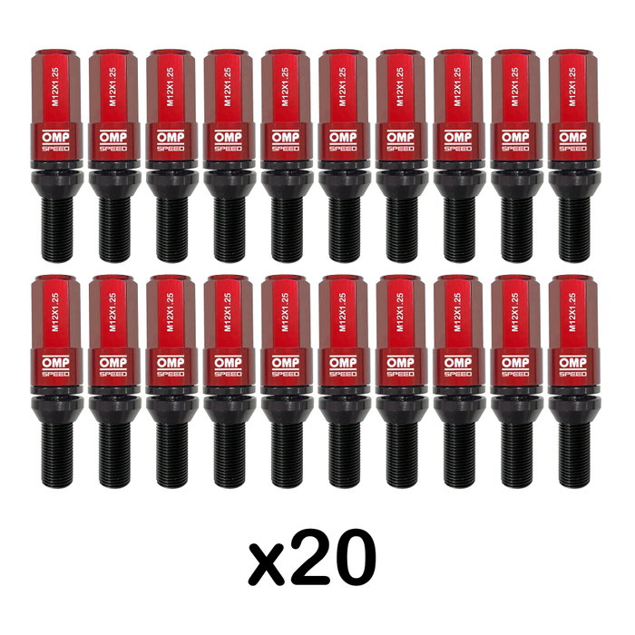 OMP SPEED Juego de 20 Tornillos con Protector de Aluminio M12x1.25 Rojo