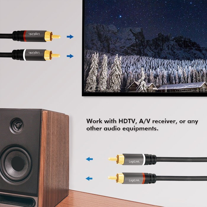 LogiLink Cable de Audio 2x RCA/M a 2x RCA/M Negro 2m