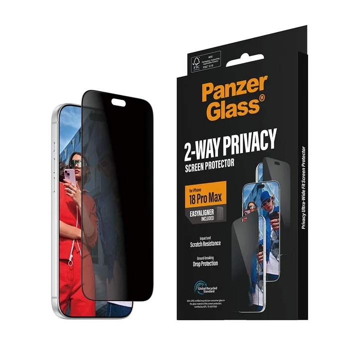 PanzerGlass Protector de Pantalla con Privacidad para iPhone 18 Pro Max, Ultra-Wide Fit con EasyAligner