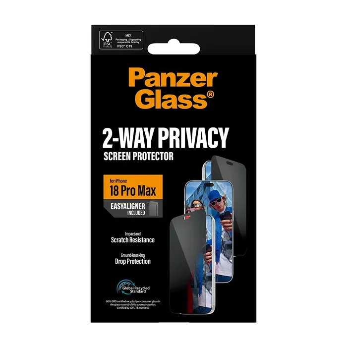 PanzerGlass Protector de Pantalla con Privacidad para iPhone 18 Pro Max, Ultra-Wide Fit con EasyAligner
