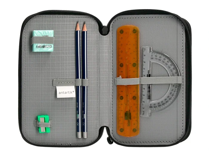 Antartik Plumier Escolar Triple Cremallera Color Azul 36 Piezas