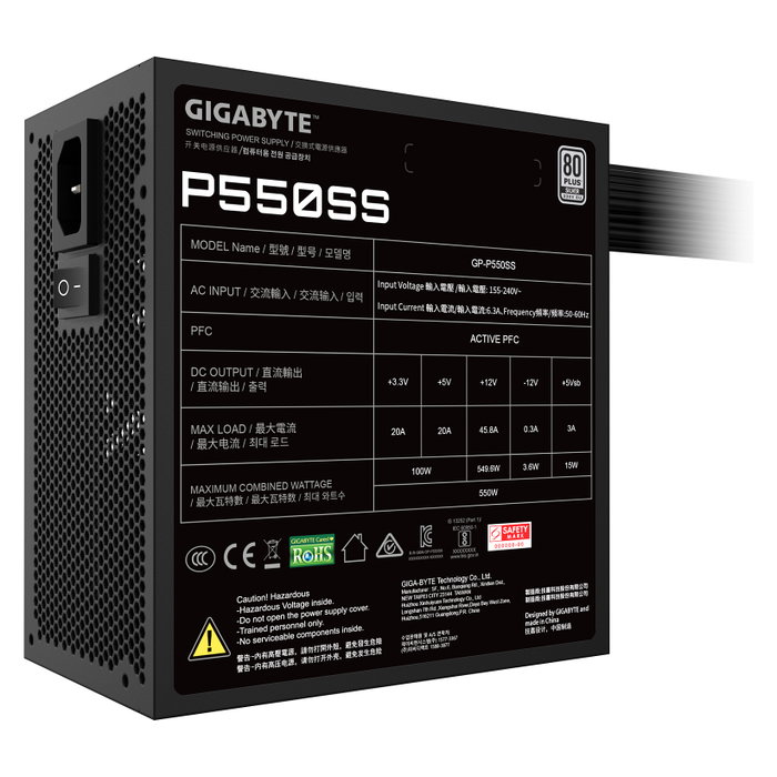 Gigabyte P550SS Fuente de Alimentación 550W 80 Plus Bronze ATX 3.0 No Modular