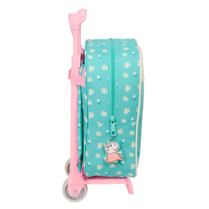 Mochila Escolar con Ruedas Peppa Pig Pretty flowers Amarillo Menta 22 x 27 x 10 cm
