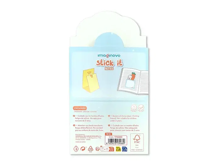 Imaginovo Bloc notas adhesivas bunny con soporte 20 hojas azul 60x125 mm