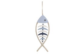 DKD Home Decor Decoración Colgante de Pez Azul y Blanco en MDF con Cuerda
