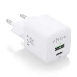 Aisens Cargador de Pared GaN ASCH-25W2P014-W, 25W, 1xUSB Tipo-C, 1xUSB, Carga Rápida para Móviles y Portátiles