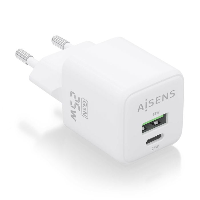 AISENS - CARGADOR GaN 25W, 1xUSB-C PD3.0 QC4.0, 1xUSB-A QC3.0, BLANCO AISENS - CARGADOR GaN 25W, 1xUSB-C PD3.0 QC4.0, 1xUSB-A QC3.0, BLANCO