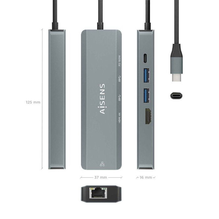 Aisens USB-C Dock 5 en 1 ASUC-5P011-GR Gris