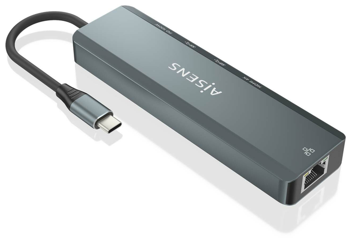 Aisens USB-C Dock 5 en 1 con HDMI 4K, RJ45, 2x USB y USB-C PD - Gris