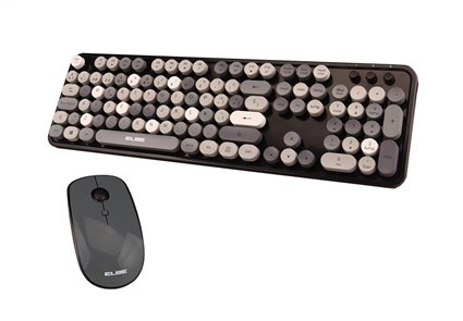 Elbe PTR-105 Pack Teclado y Ratón Inalámbricos Vintage Tono Gris Ratón Óptico 4D 800/1200/1600 dpi Teclado Numérico