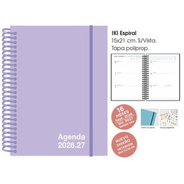 Agenda Anual (2026-27) Senfort 16 Meses Iki Unicolor Espiral Tapa Pp Con Goma 155X215 S/V Pastel Lila