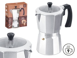 Kinvara Cafetera de Aluminio para 9 Tazas (360ml), Tapa Transparente, Color Plata, Dimensiones 18.5x21x11 cm (Set de 6)