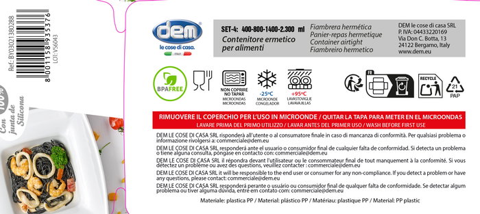 Dem Set de 4 Fiambreras Herméticas Rectangulares