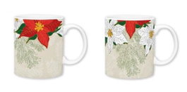 DKD Home Decor Set de 12 Tazas de Porcelana con Diseño Floral, Beige y Rojo