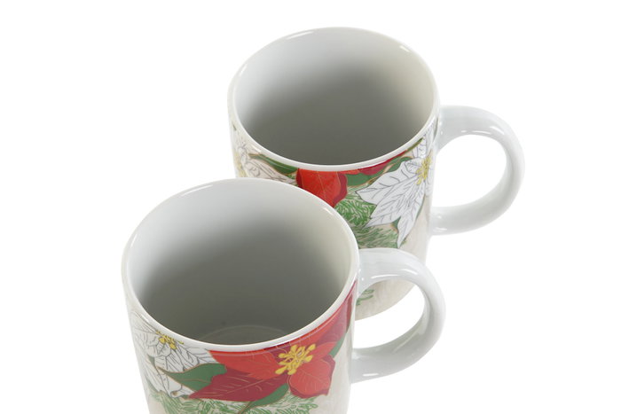 DKD Home Decor Set de 12 Tazas de Porcelana con Diseño Floral, Beige y Rojo