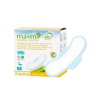 Masmi Natural Cotton Compresas Ultra Finas Día con Alas, 10 unidades