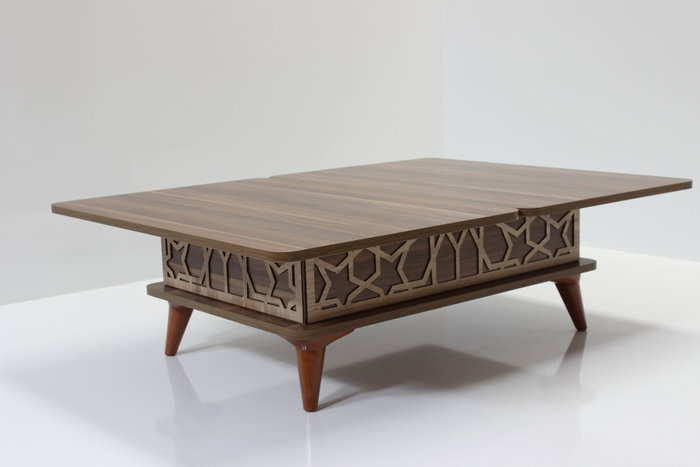 Hanah Home Mesa de Café Ada Nogal Tablero de Partículas Melamina Patas Plástico Dimensiones Ajustables 90-120 cm