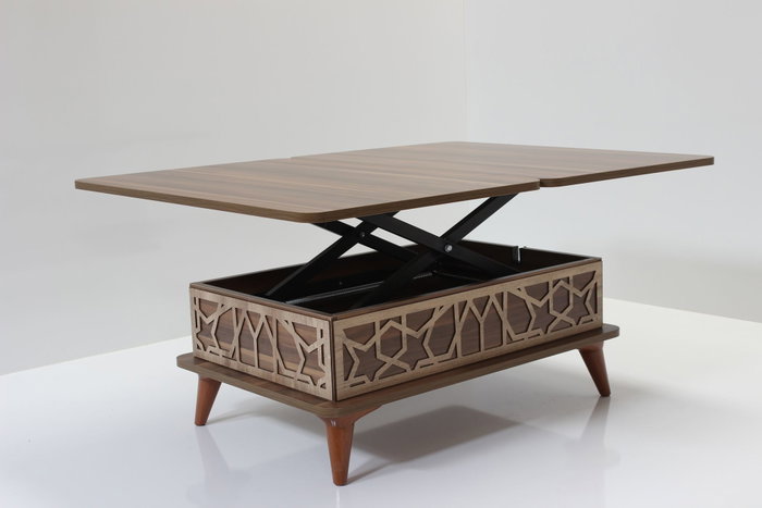 Hanah Home Mesa de Café Ada Nogal Tablero de Partículas Melamina Patas Plástico Dimensiones Ajustables 90-120 cm