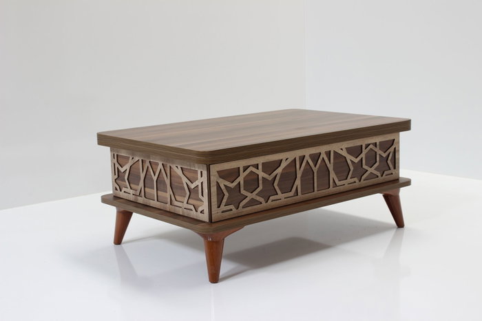 Hanah Home Mesa de Café Ada Nogal Tablero de Partículas Melamina Patas Plástico Dimensiones Ajustables 90-120 cm