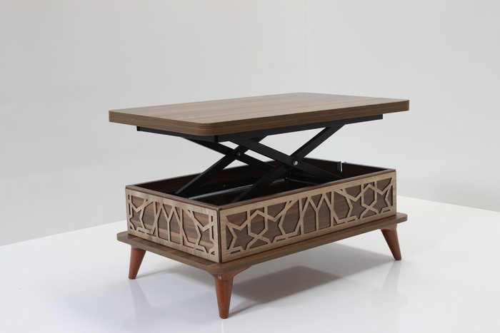 Hanah Home Mesa de Café Ada Nogal Tablero de Partículas Melamina Patas Plástico Dimensiones Ajustables 90-120 cm