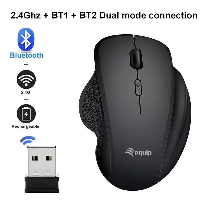 EQUIP Ratón Inalámbrico de Modo Dual 6 Botones Negro