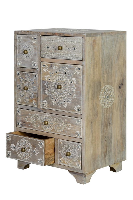 Giner y Colomer Telefonera Madera de Mango Natural 7 Cajones Mueble Auxiliar Artisanal