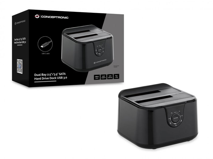 Conceptronic DONN12B Base Dock para Discos Duros SATA de 2.5" y 3.5", USB 3.2 Gen 1, Clonación sin Conexión, Negro Conceptronic DONN12B Base Dock para Discos Duros SATA de 2.5" y 3.5", USB 3.2 Gen 1, Clonación sin Conexión, Negro