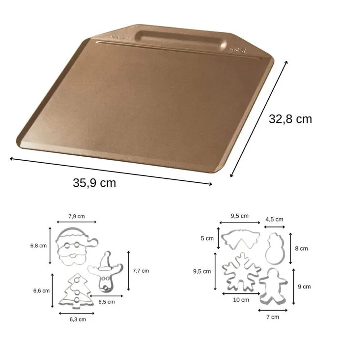 Zenker ZEN1697070515654 Bandeja para hornear sin borde y 7 cortadores de galletas navideñas