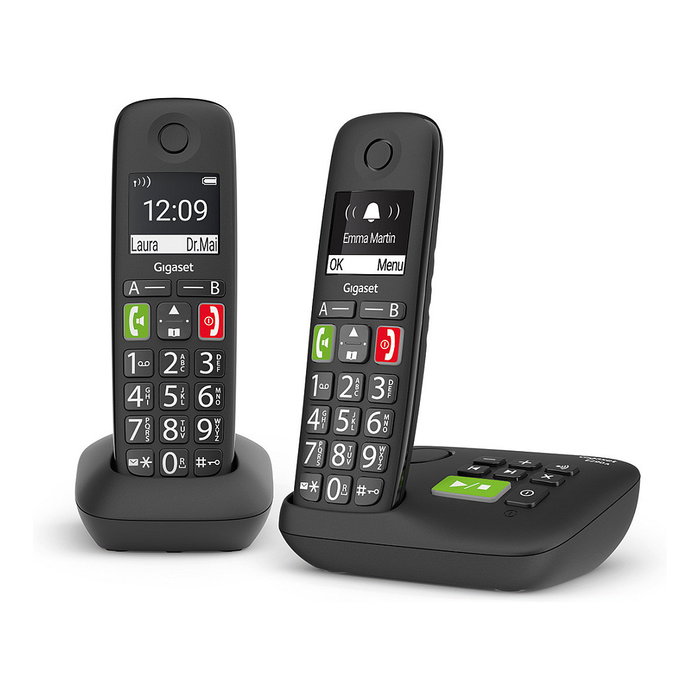 Gigaset E290A Duo Teléfono Inalámbrico con Contestador Automático y Identificador de Llamadas Negro