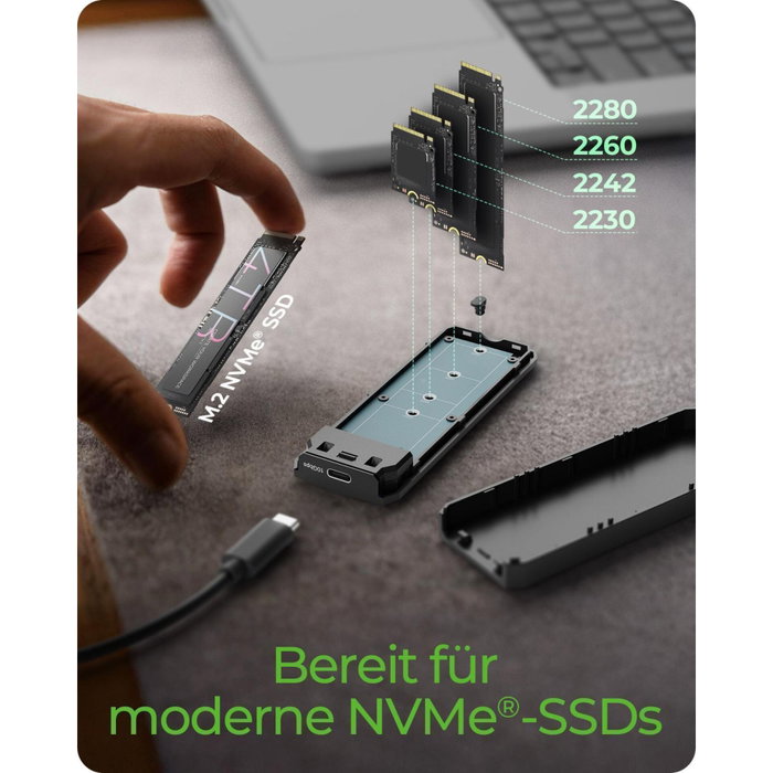 ICY BOX Spade Case 1805 NVMe M.2 USB 3.2 Gen 2 Tipo C Negro
