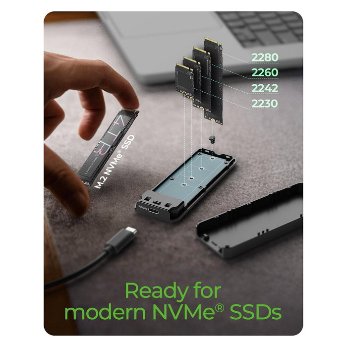 ICY BOX Spade Case 1805 Caja Externa SSD M.2 NVMe USB 3.2 Gen 2 Tipo-C 10 Gbps Hasta 2 TB Negro