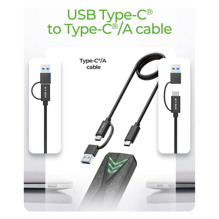 ICY BOX Spade Case 1805 Caja Externa SSD M.2 NVMe USB 3.2 Gen 2 Tipo-C 10 Gbps Hasta 2 TB Negro