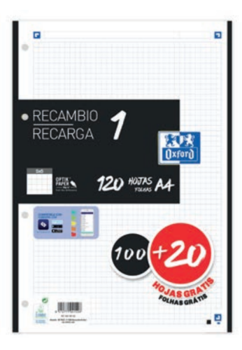 Oxford Recambio Classic A4 120 Hojas 90gr con Banda Negra Oxford Recambio Classic A4 120 Hojas 90gr con Banda Negra