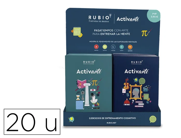 Rubio Expositor Activarte con 20 Cuadernos de Pasatiempos (Vol. 1 y Vol. 2)