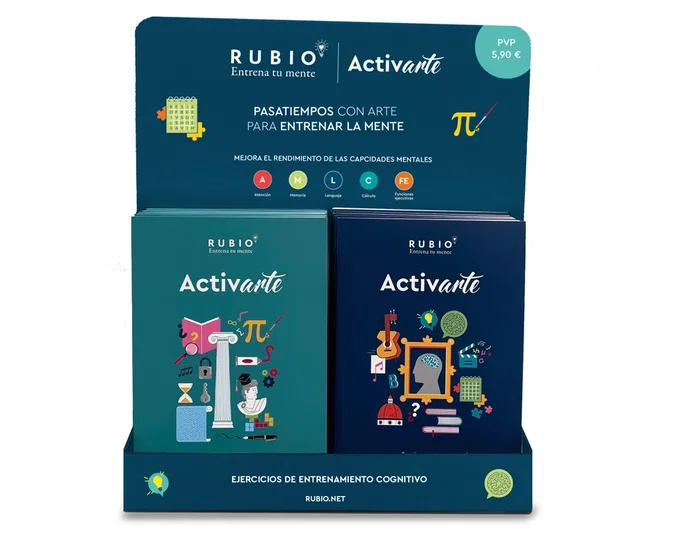 Rubio Expositor Activarte con 20 Cuadernos de Pasatiempos (Vol. 1 y Vol. 2)