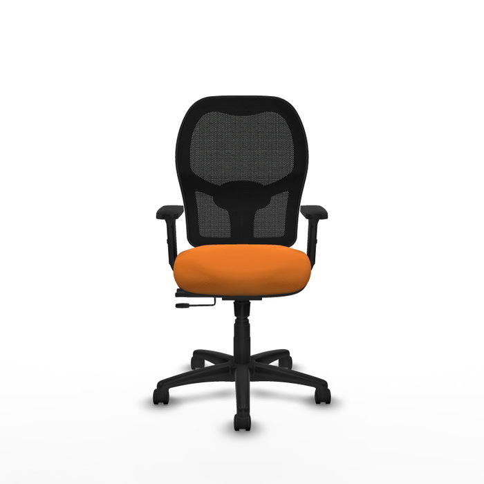 PIQUERAS Y CRESPO Silla de oficina Alocén con mecanismo traslack, malla negra y asiento naranja