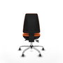 Silla de oficina Elche con mecanismo Asincro tapizada con Tela color Naranja. Equipada con Base cromada, Sin brazos y Ruedas 65 mm parqué