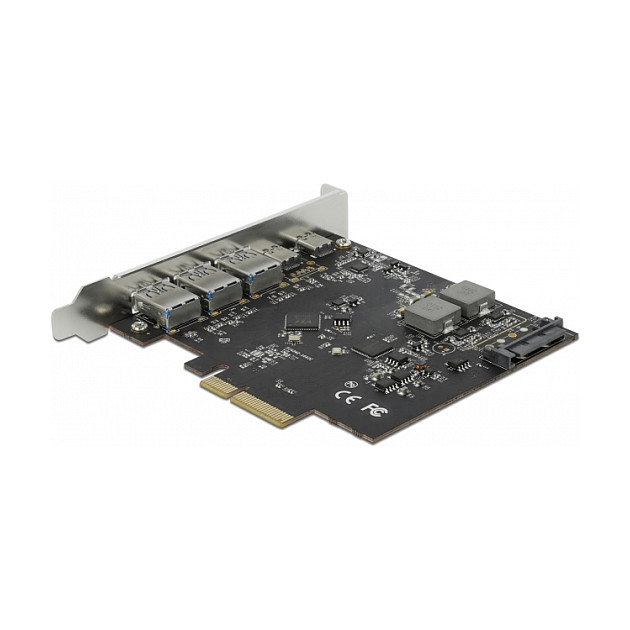 DeLOCK PCI Express x4 Card to 2 x USB Type-C + 3 x USB Type-A - SuperSpeed USB 10 Gbps (USB 3.2 Gen 2), SATA 15-pin, Internal, for Windows/Linux