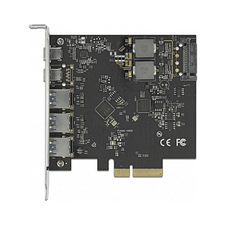 DeLOCK PCI Express x4 Card to 2 x USB Type-C + 3 x USB Type-A - SuperSpeed USB 10 Gbps (USB 3.2 Gen 2), SATA 15-pin, Internal, for Windows/Linux