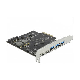 DeLOCK PCI Express x4 Card to 2 x USB Type-C + 3 x USB Type-A - SuperSpeed USB 10 Gbps (USB 3.2 Gen 2), SATA 15-pin, Internal, for Windows/Linux