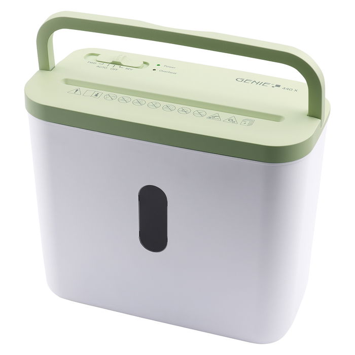 GENIE 440 X GR Destructora de documentos, corte cruzado 4x38 mm (P-4), 8 L, 4 hojas A4, 1800 mm/min, botones, color blanco y verde GENIE 440 X GR Destructora de documentos, corte cruzado 4x38 mm (P-4), 8 L, 4 hojas A4, 1800 mm/min, botones, color blanco y verde