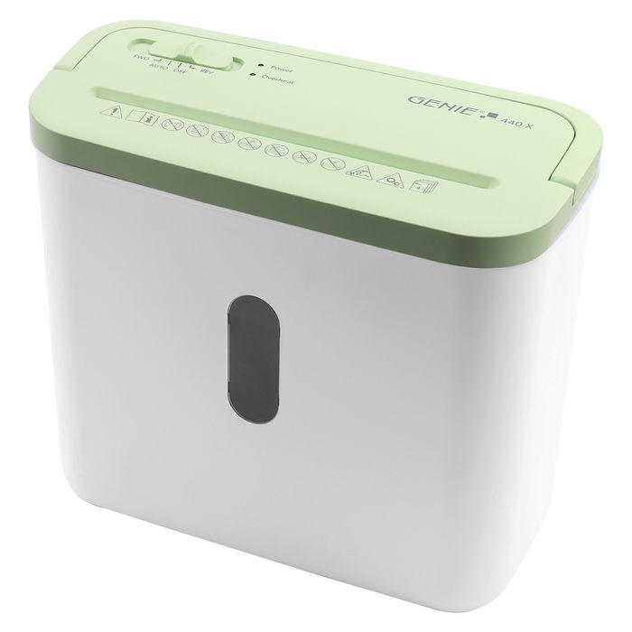 GENIE 440 X GR Destructora de documentos, corte cruzado 4x38 mm (P-4), 8 L, 4 hojas A4, 1800 mm/min, botones, color blanco y verde GENIE 440 X GR Destructora de documentos, corte cruzado 4x38 mm (P-4), 8 L, 4 hojas A4, 1800 mm/min, botones, color blanco y verde