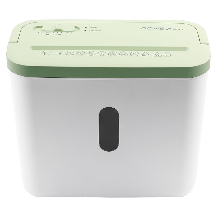 GENIE 440 X GR Destructora de documentos, corte cruzado 4x38 mm (P-4), 8 L, 4 hojas A4, 1800 mm/min, botones, color blanco y verde GENIE 440 X GR Destructora de documentos, corte cruzado 4x38 mm (P-4), 8 L, 4 hojas A4, 1800 mm/min, botones, color blanco y verde